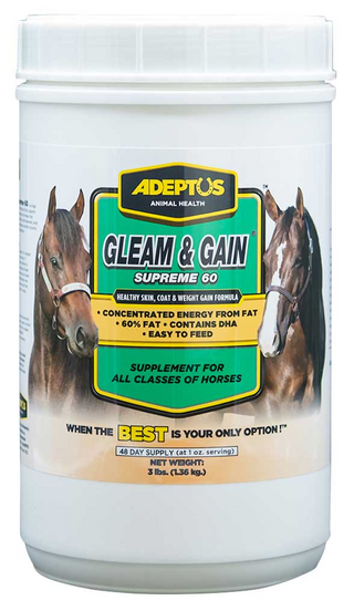 Adeptus Gleam & Gain Supreme 60 Coat & Weight Gain Supplement for Horses (3 lb)