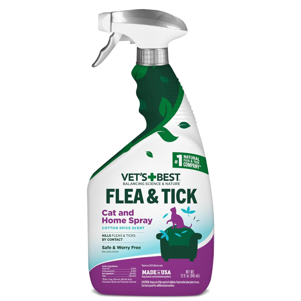 Vet's Best Flea Tick Spray For Cats Cotton Spice Scent (32 oz)