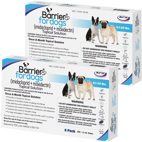 Barrier Topical Solution for Dogs, 9.1-20 lbs, (Ice Blue) 12 dose