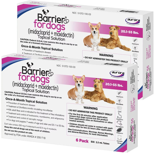 Barrier Topical Solution for Dogs, 20.1-55 lbs (Pink) 12 dose