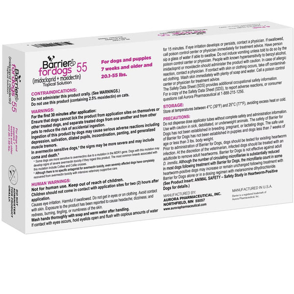 Barrier Topical Solution for Dogs, 20.1-55 lbs (Pink) backside