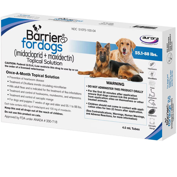 Barrier Topical Solution for Dogs, 55.1-88 lbs, (Blue) 1 dose