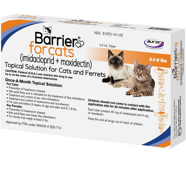 Barrier Topical Solution for Cats, 5.1-9 lbs, (Orange) 1 dose