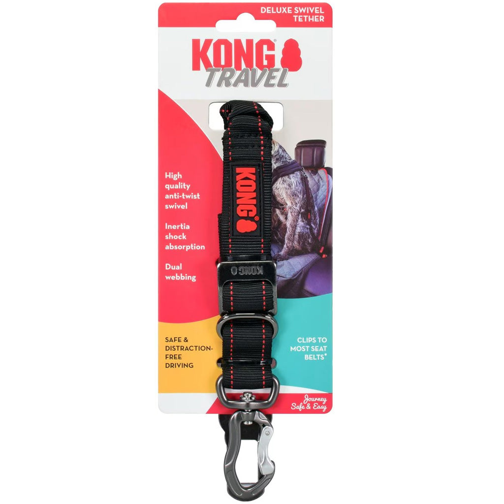 Kong Deluxe Swivel Tether Dog Safety Belt, Black & Red