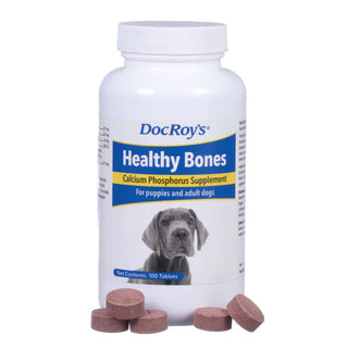 White bottle with label, Doc Roys Healthy Bones - Bone Health Vitamins for Dogs & Cats, 100 ct