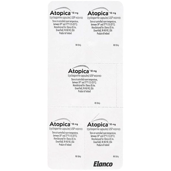 Atopica for Dogs 10mg blister pack backside