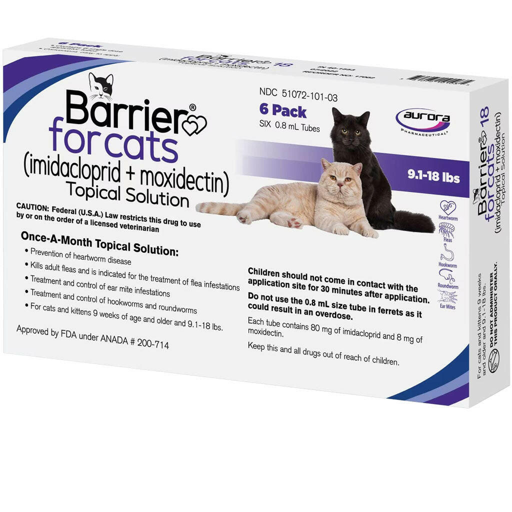 Barrier Topical Solution for Cats 9.1-18 lbs - Flea & Worm Treatment Barrier Topical Solution for Cats 9.1-18 lbs - Flea & Worm Treatment