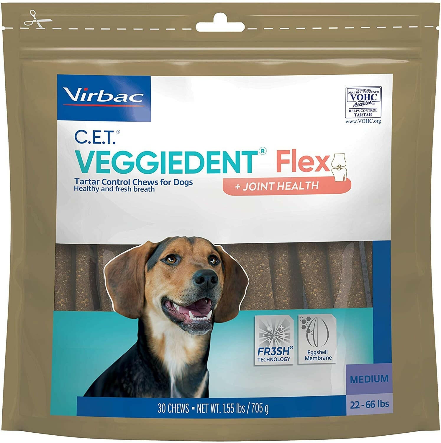C.E.T. VeggieDent Flex + Joint Health Chews for Medium Dogs