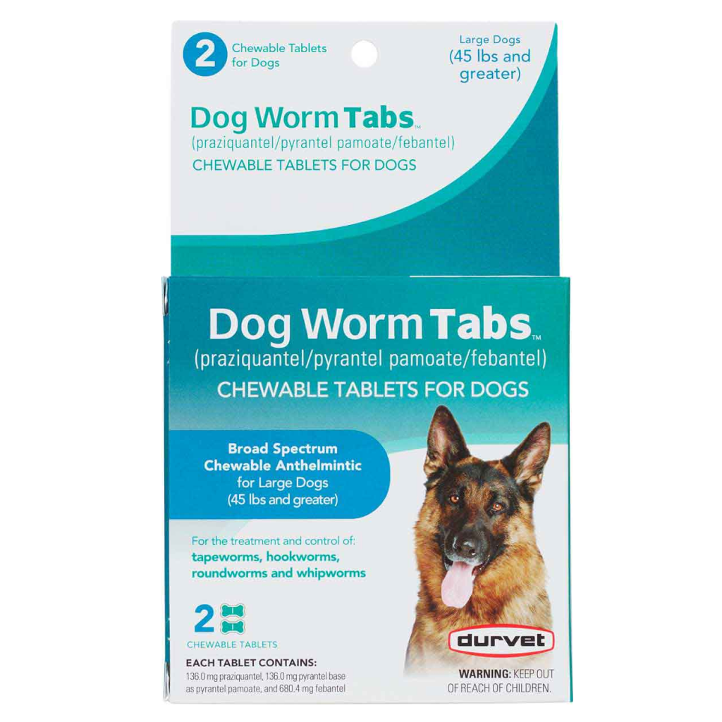tobacco for worms in dogs Durvet Dog Worm Tabs Broad Spectrum Dewormer for Dogs 45+ lbs (2 chewable  tablets)