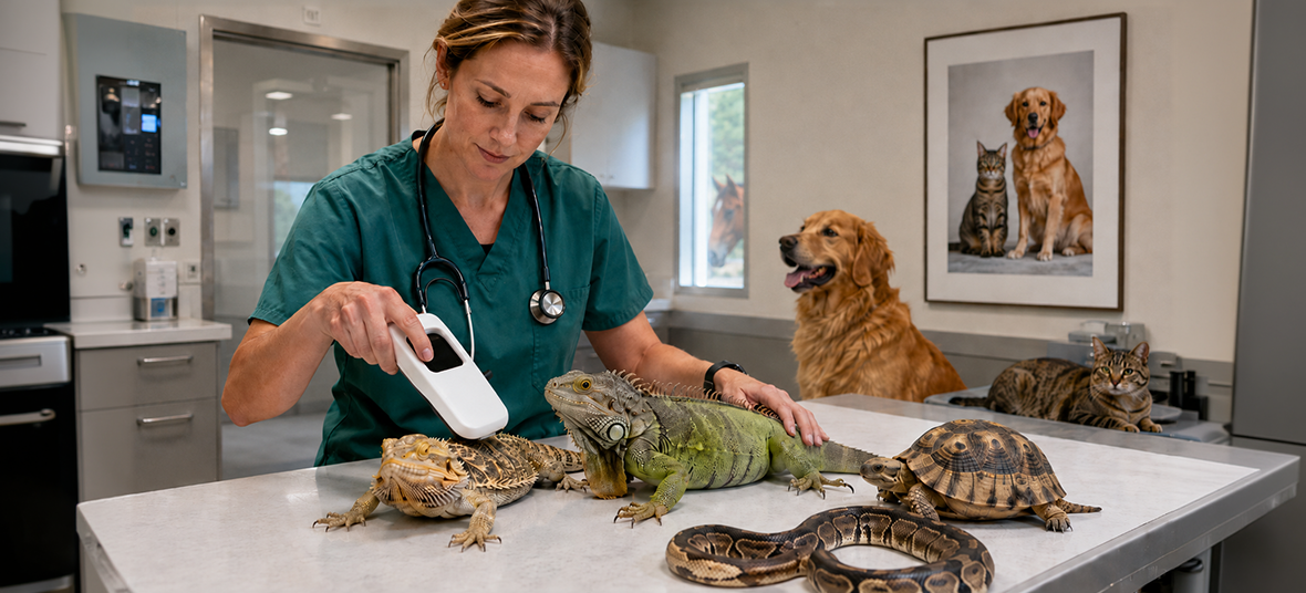 vet doctor microchipping pets during Chip Your Pet Month