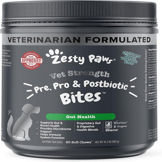 Zesty Paws Vet Digestive Gut & Probiotic Rotisserie Chicken Flavor Supplement For Dog (90 ct)