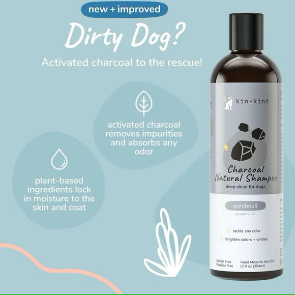 kin+kind Charcoal Deep Clean Natural Patchouli Shampoo For Dogs (12 oz)
