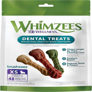 WHIMZEES Brushzees Dental Chews Natural Grain-Free Dental Dog Treats, Extra Small, (48 count)