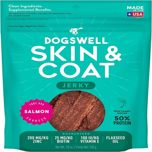 Dogswell Jerky Skin & Coat Salmon Grain-Free Treats For Dogs (10 oz)