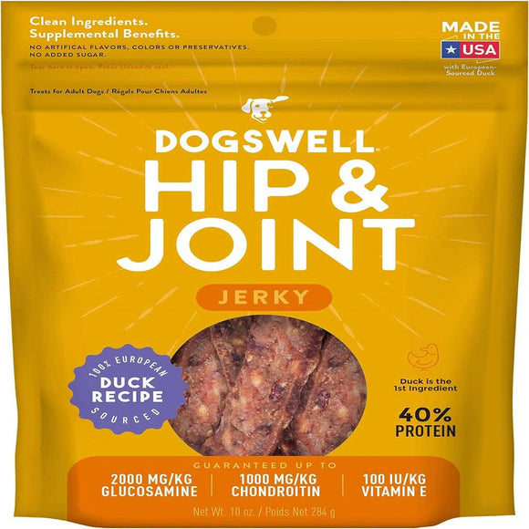 Dogswell Jerky Hip & Joint Duck Recipe Grain-Free Treats For Dogs (10 oz)