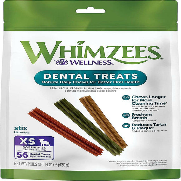 Whimzees by Wellness Stix Natural Grain-Free Dental Chews For Extra-Small Breed Dogs (56 pc)