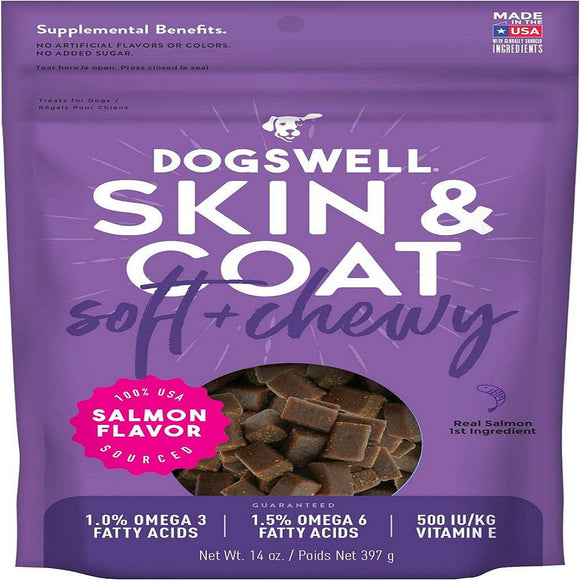 Dogswell Skin & Coat Soft & Chewy Salmon Flavored Treats For Dogs (14 oz)