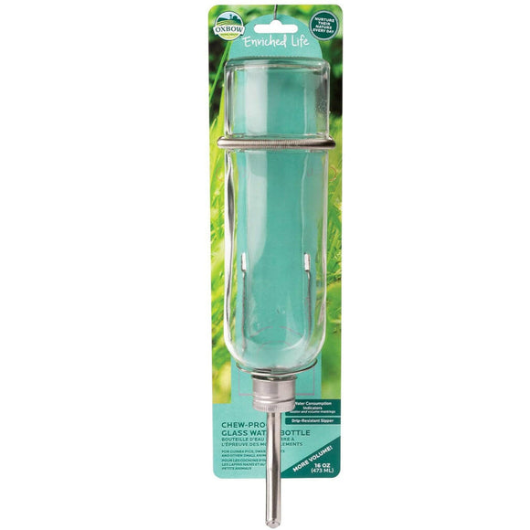 Oxbow Chew Proof Glass Water Bottle with Holder for Small Animals