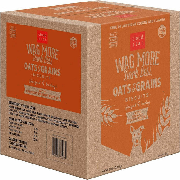 Cloud Star Wag More Bark Less Oats & Grains Peanut Butter Crunchy Dog Biscuits