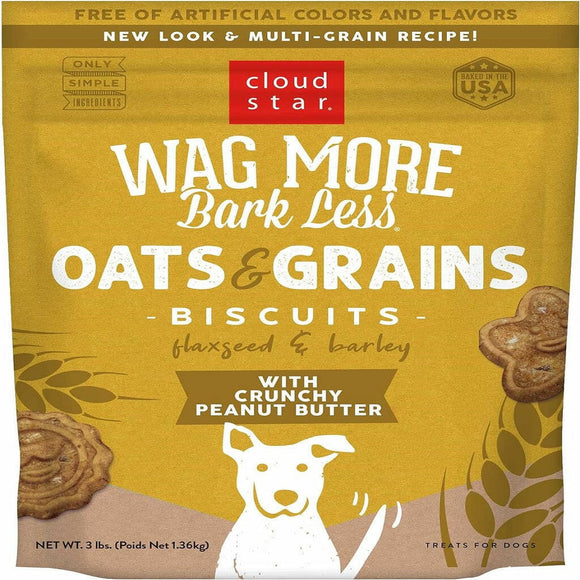 Cloud Star Wag More Bark Less Oats & Grains Peanut Butter Crunchy Dog Biscuits