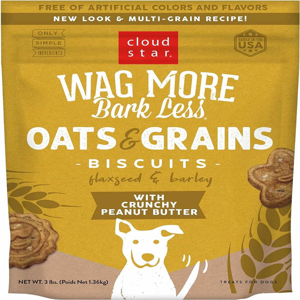Cloud Star Wag More Bark Less Oats & Grains Peanut Butter Crunchy Dog Biscuits