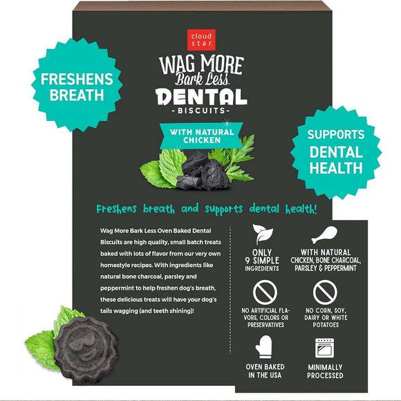 Cloud Star Wag More Bark Less Chicken, Charcoal, Parsley & Mint Dental Biscuits For Dogs(14 oz)