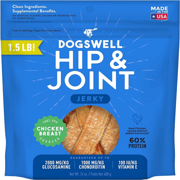 Dogswell Jerky Hip & Joint Chicken Recipe Grain-Free Treats For Dog (24 oz)