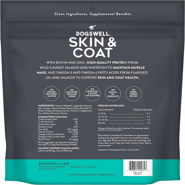 Dogswell Jerky Skin & Coat Salmon Recipe Grain-Free Treats For Dogs (18 oz)