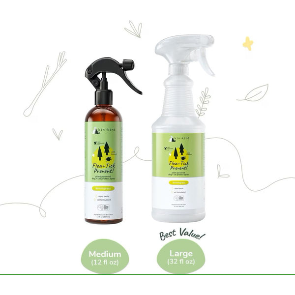 kin+kind Flea + Tick Prevent Spray Lemongrass Biobased For Dog & Cat (12 oz)