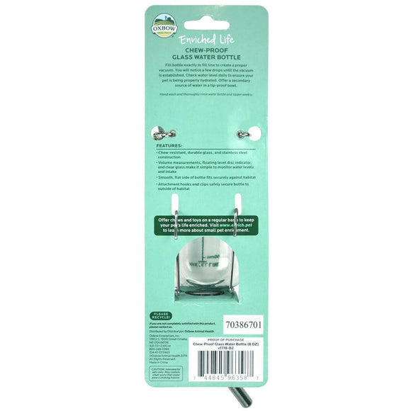 Oxbow Chew Proof Glass Water Bottle with Holder for Small Animals