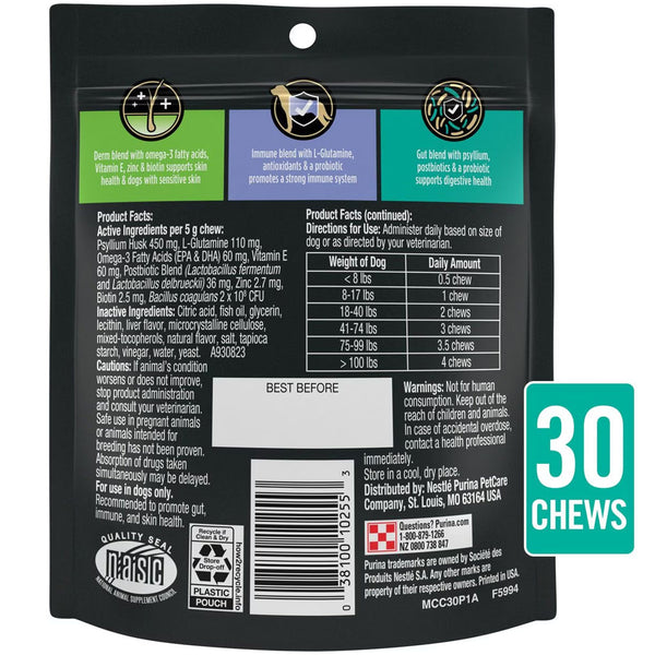 Purina Pro Plan Veterinary Supplement Multi Care Canine Supplement 30 chews  Backside