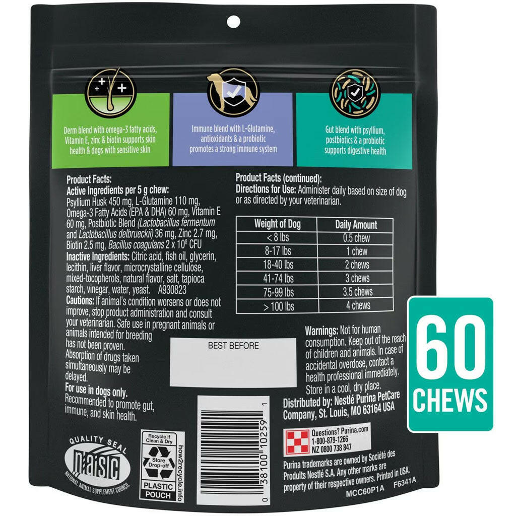 Purina Pro Plan Veterinary Supplement Multi Care Canine Supplement 60 soft chews backside