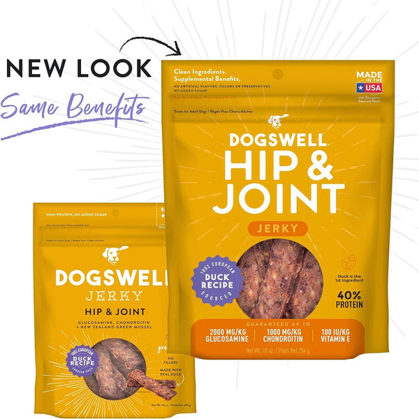 Dogswell Jerky Hip & Joint Duck Recipe Grain-Free Treats For Dogs (10 oz)