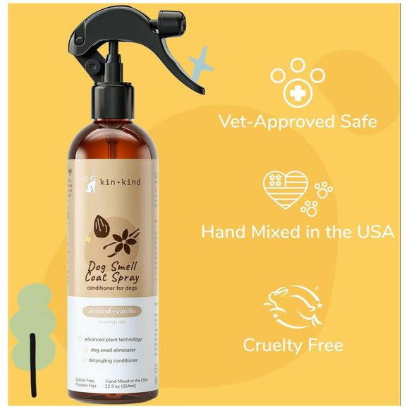 kin+kind Almond & Vanilla Natural Coat Spray for Dog Smells (12 oz)
