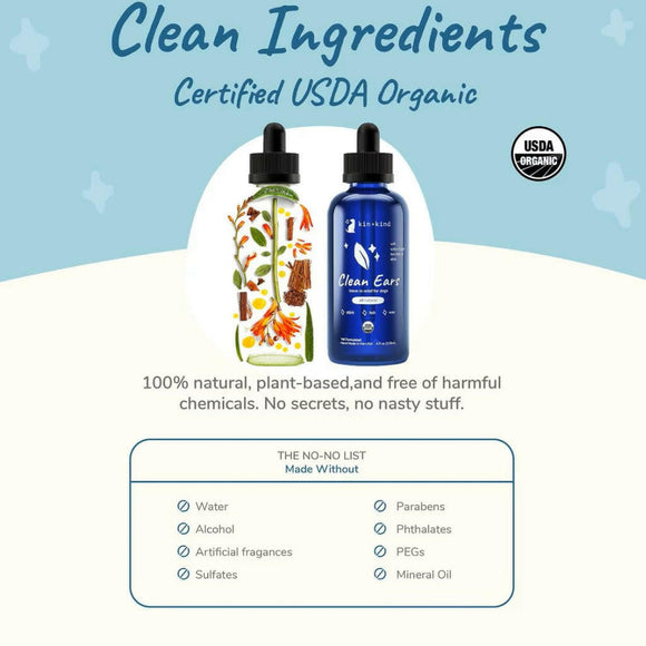 kin+kind Organic Clean Ears Leave-In Ear Cleaner For Dog  (4 oz)