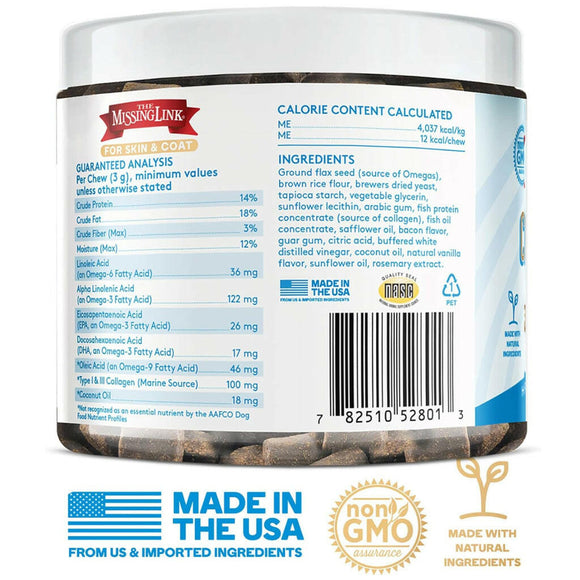 The Missing Link Collagen Care Skin & Coat Soft Chews For Dogs (60 count)