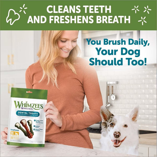 WHIMZEES Brushzees Natural Grain-Free Dental Chews For Dog Treats, Medium (12.7 oz)