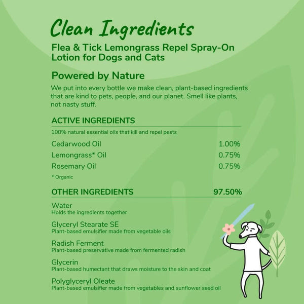 kin+kind Flea + Tick Prevent Spray Lemongrass Biobased For Dog & Cat (12 oz)