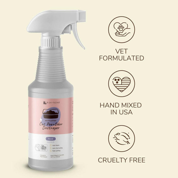 kin+kind Cat Pee and Odor Destroyer For Litter Box Floral (32 oz)