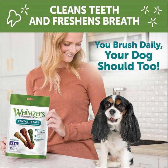 WHIMZEES Brushzees Dental Chews Natural Grain-Free Dental Dog Treats, Extra Small, (48 count)