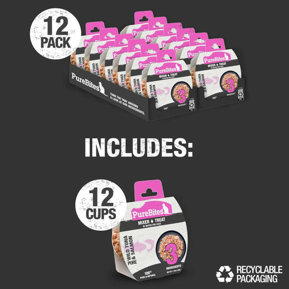 PureBites Mixers Wild Skipjack Tuna & Wild Alaskan Salmon in Water Food Topping For Cat (1.76 oz)