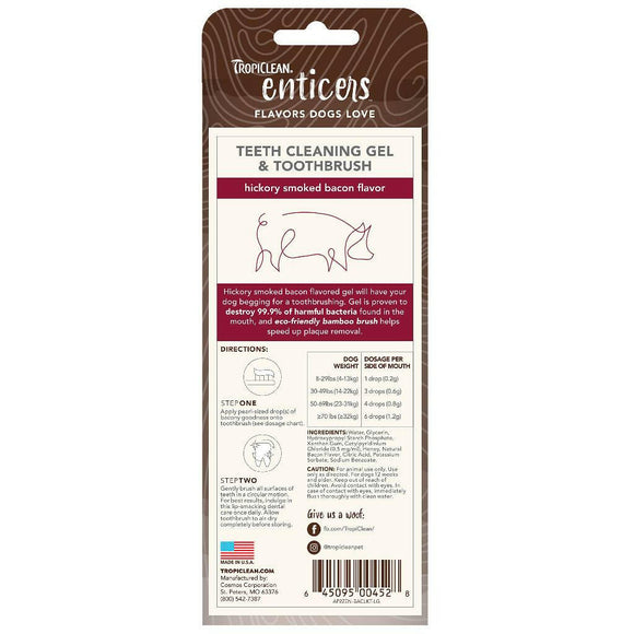 TropiClean Enticers Cleaning Gel & Toothbrush Hickory Bacon Large Dog (2 oz)