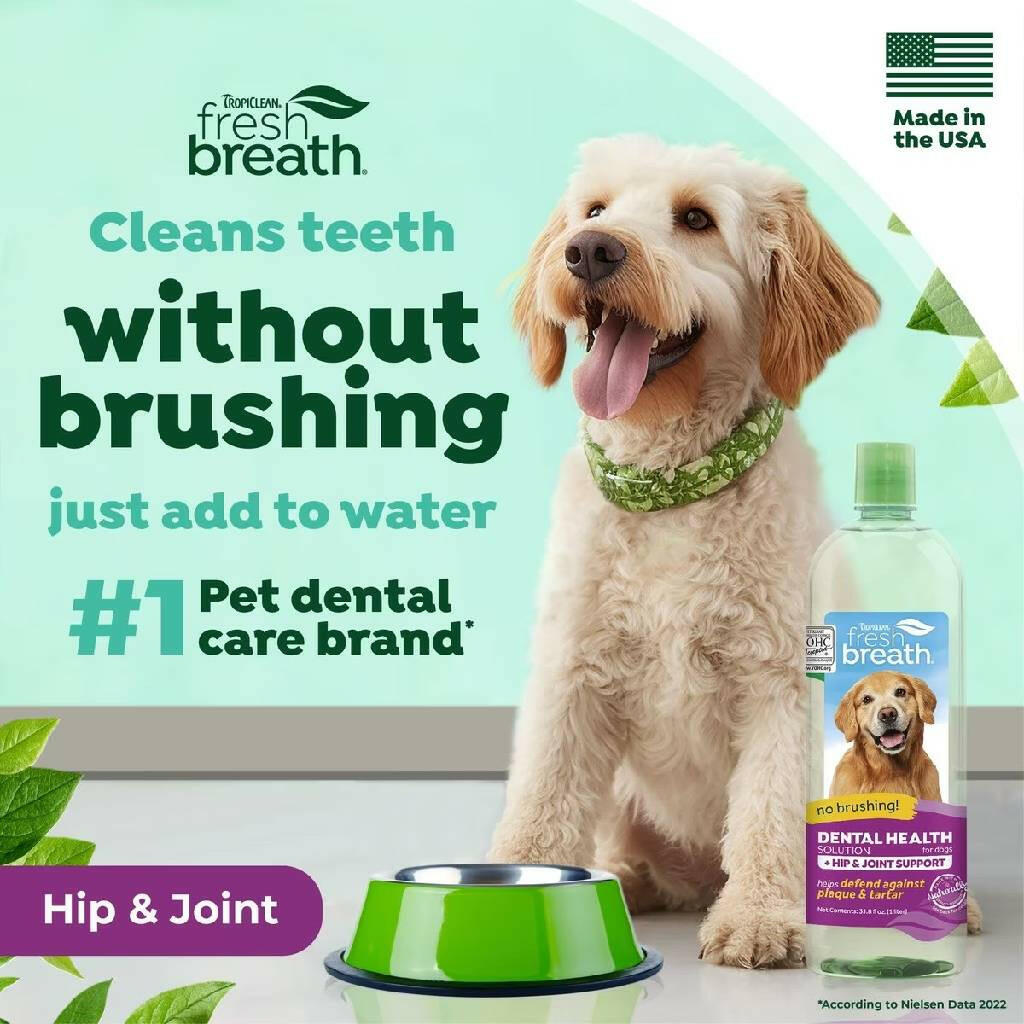 Tropiclean Fresh Breath Water Additive Plus Hip & Joint Support for Dogs