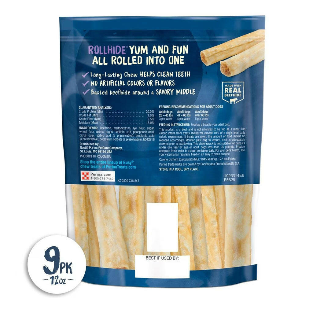 Busy Bone Rollhide Long-Lasting Chew Small/Medium Dog Treats backside