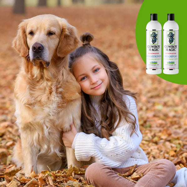 cowboy magic rosewater conditioner 16oz with dog and girl