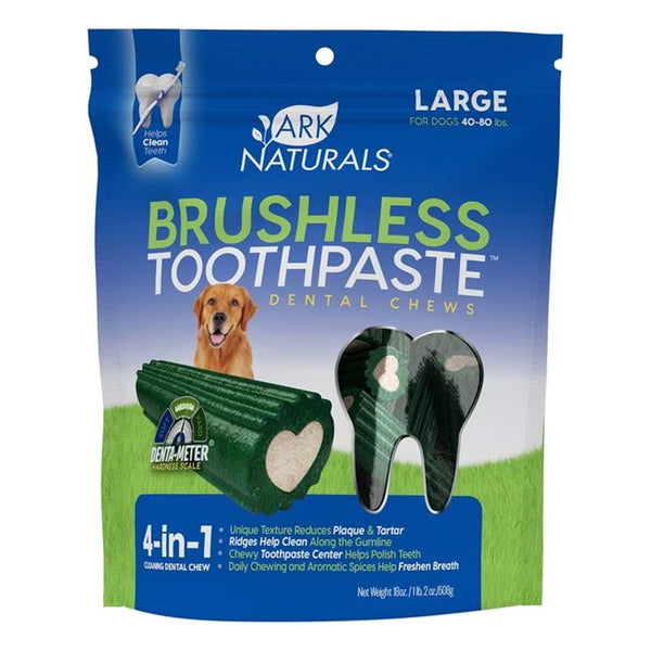Ark Naturals 4-in-1 Brushless Toothpaste Chews for Large Dental Dogs (18 oz)