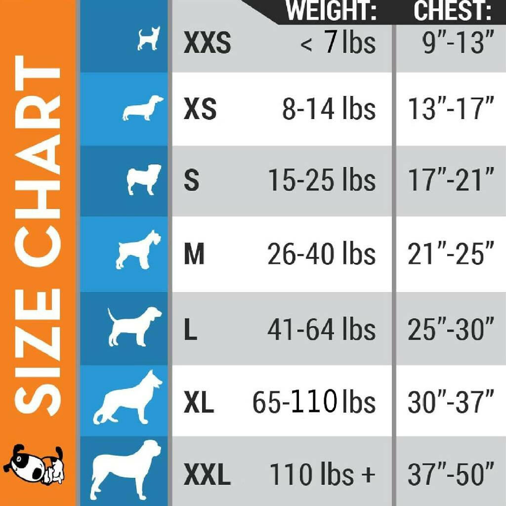 Thundershirt size chart shown 