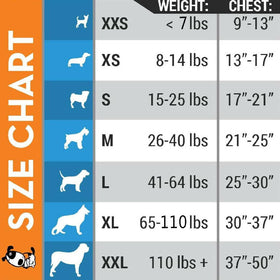 Thundershirt size chart shown 