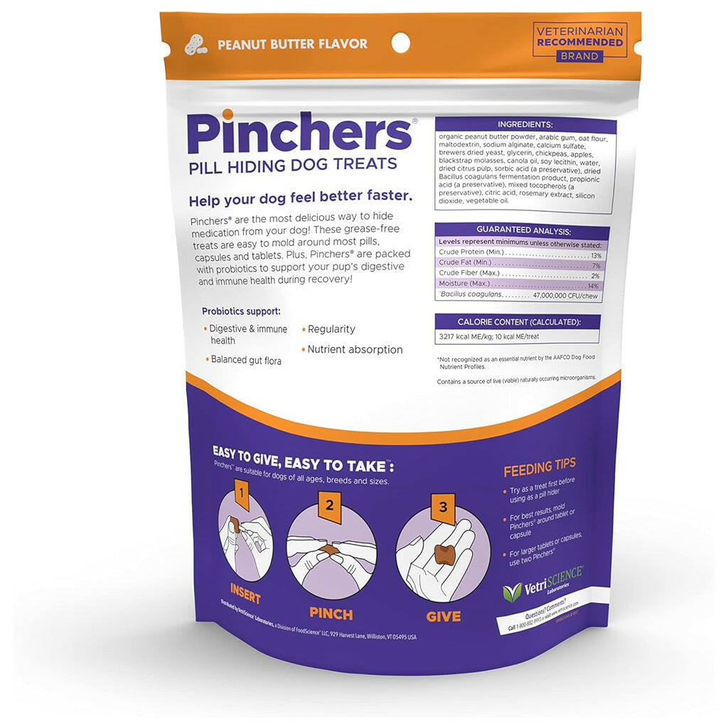 VetriScience Pinchers Pill Hiding Treats for Dogs, Peanut Butter (45 ct)