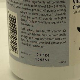 Pala-Tech Vitamin K1 Chewable Tablets, For Dogs 50 mg (50 count)